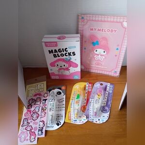 My Melody Memo Book, Mini Building Blocks Figure, Stickers, & Deco Tape Lot